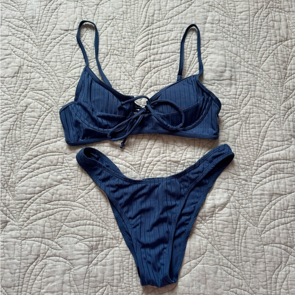 Navy Blue Ribbed Bikini Set